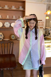 Long Sleeve Candy Colors Striped Blouse Shirt